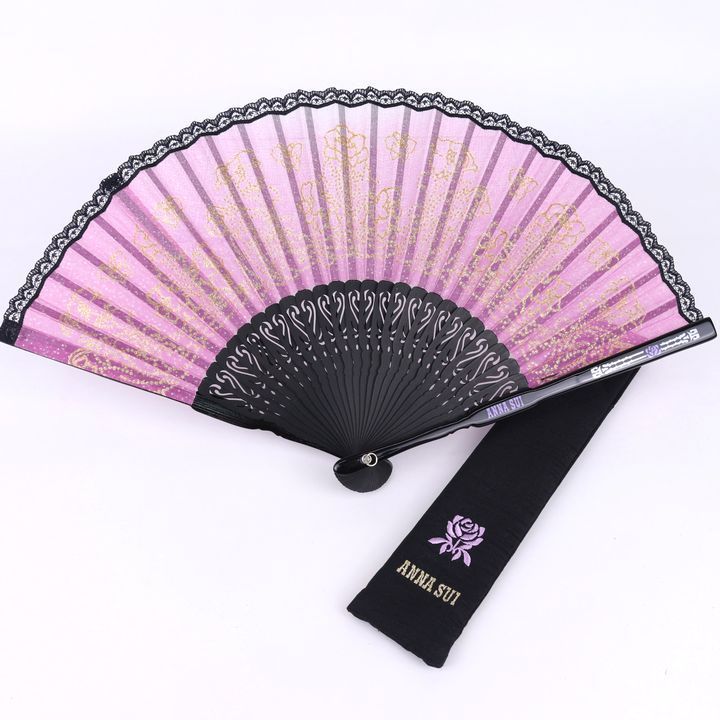 アナスイ 扇子 花柄 レース ブランド 和装小物 レディース パープル ANNA SUI 【中古】