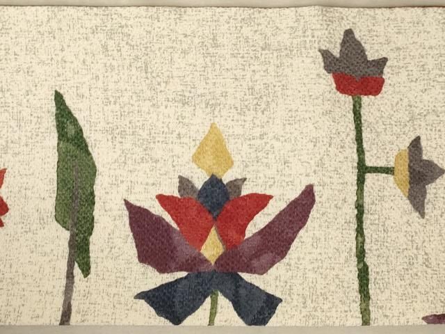 平和屋着物○九寸名古屋帯 型染め 松皮菱枝花文