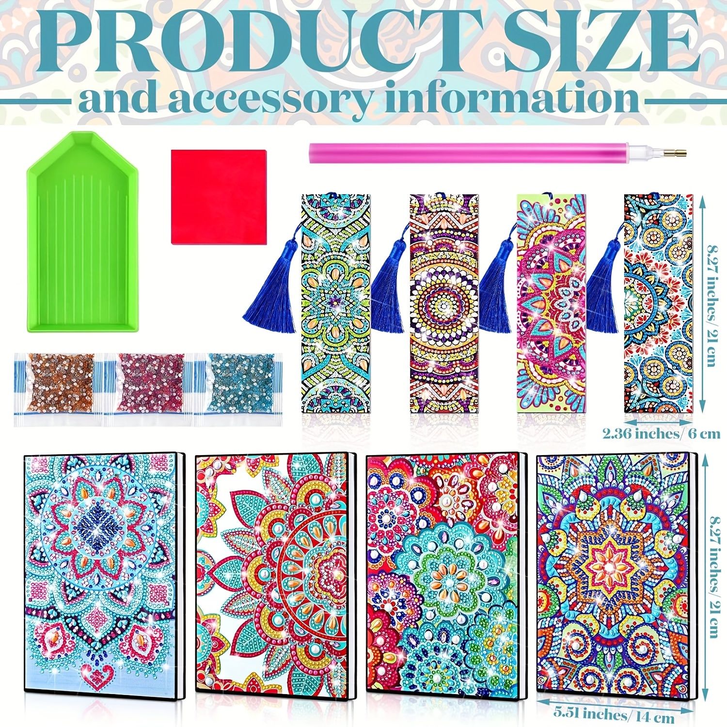 DIY ダイヤモンドペインティングノートブック＆ブックマークセット：鮮やかな花のデザイン、不規則