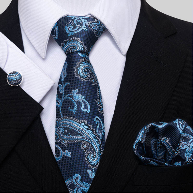 半額 紺×チェック ネクタイ ポケットチーフ カフス 3点セット プレゼント