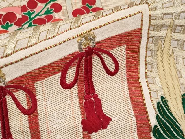 平和屋着物□極上 アンティーク 大正ロマン 振袖 駒刺繍 御所車 松竹梅