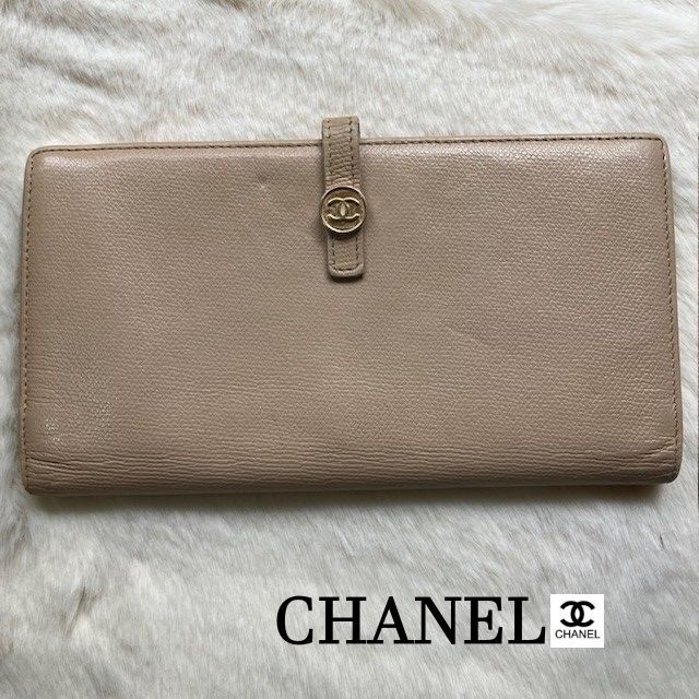 シャネル CHANEL ココボタン 2つ折り 財布 ベージュ 9番台
