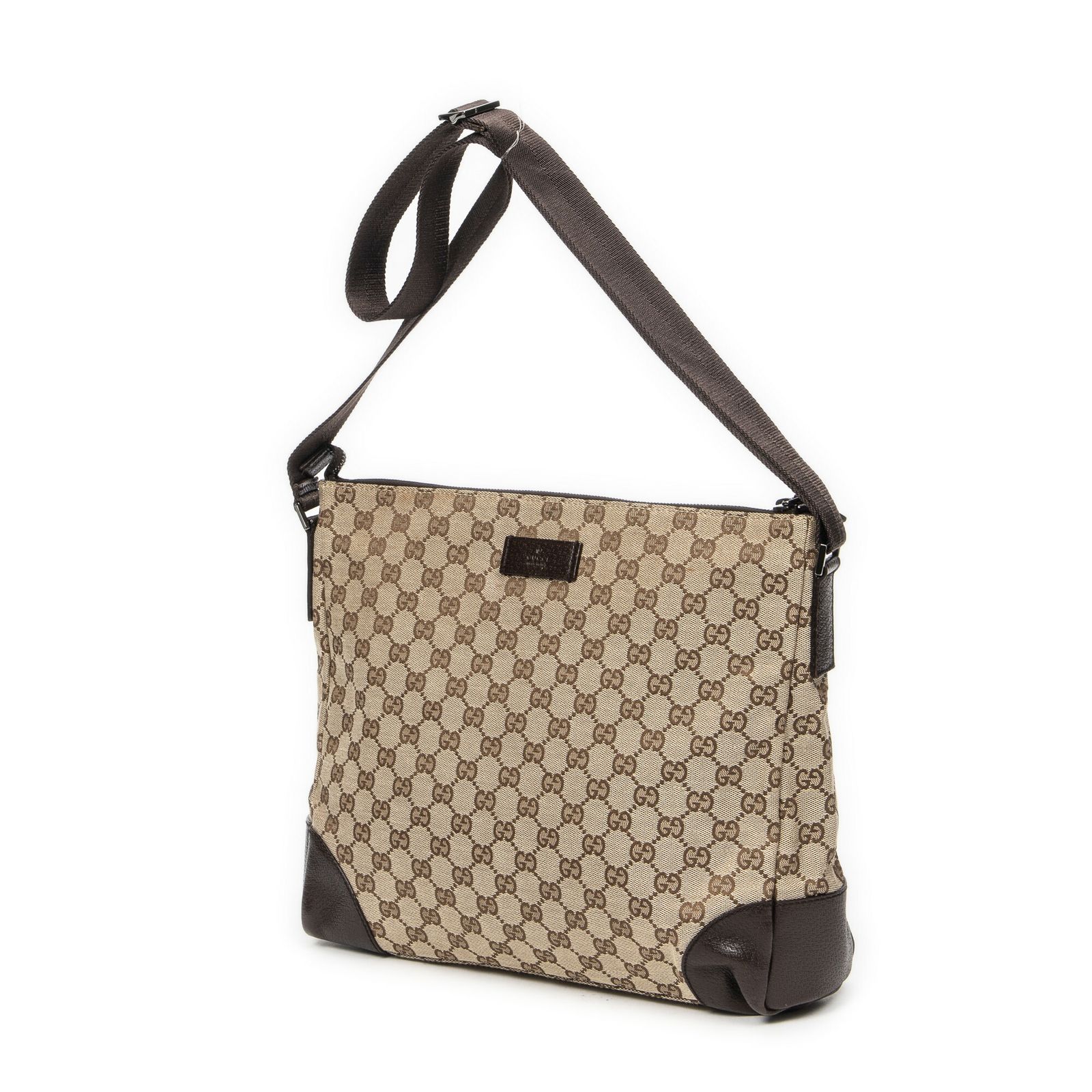 GUCCI グッチジップメッセンジャーブラウン ベージュGGキャンバスA