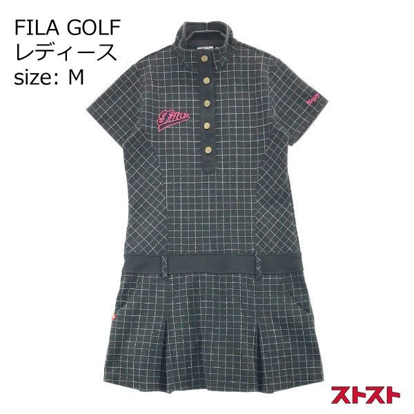 FILA GOLF フィラゴルフ 半袖ワンピース 格子チェック柄 ブラック系 M