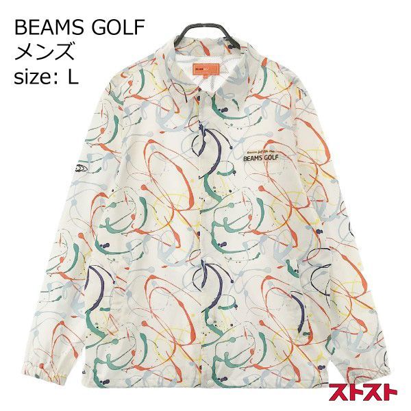 BEAMS GOLF ビームスゴルフ 82-18-0203-803 スプラッシュ コーチジャケット 総柄 ホワイト系 L [240101073985]