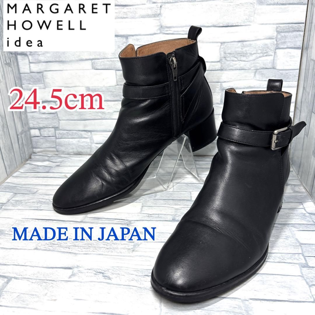ブーツ 24 黒 MARGARET HOWELL idea マーガレットハウエル マーガレットハウエルアイデア ジップ ショートブーツ ブラック