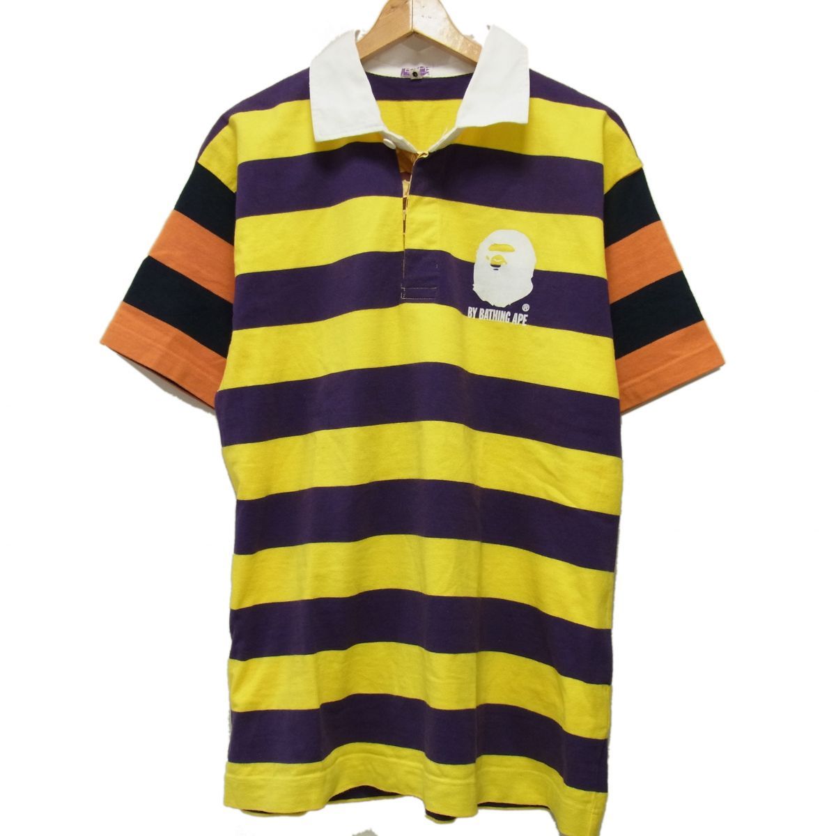 a bathing ape エイプ　ラガーシャツ　ボーダー柄 美品☆A BATHING APE アベイシングエイプ 半袖ラガーシャツ