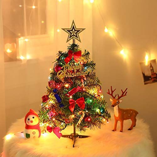 ミニツリー 卓上 60cm クリスマスオーナメント イルミネーション LEDライト付き20点 セット 飾り クリスマスツリー 部屋 商店 プレゼント (60cm)
