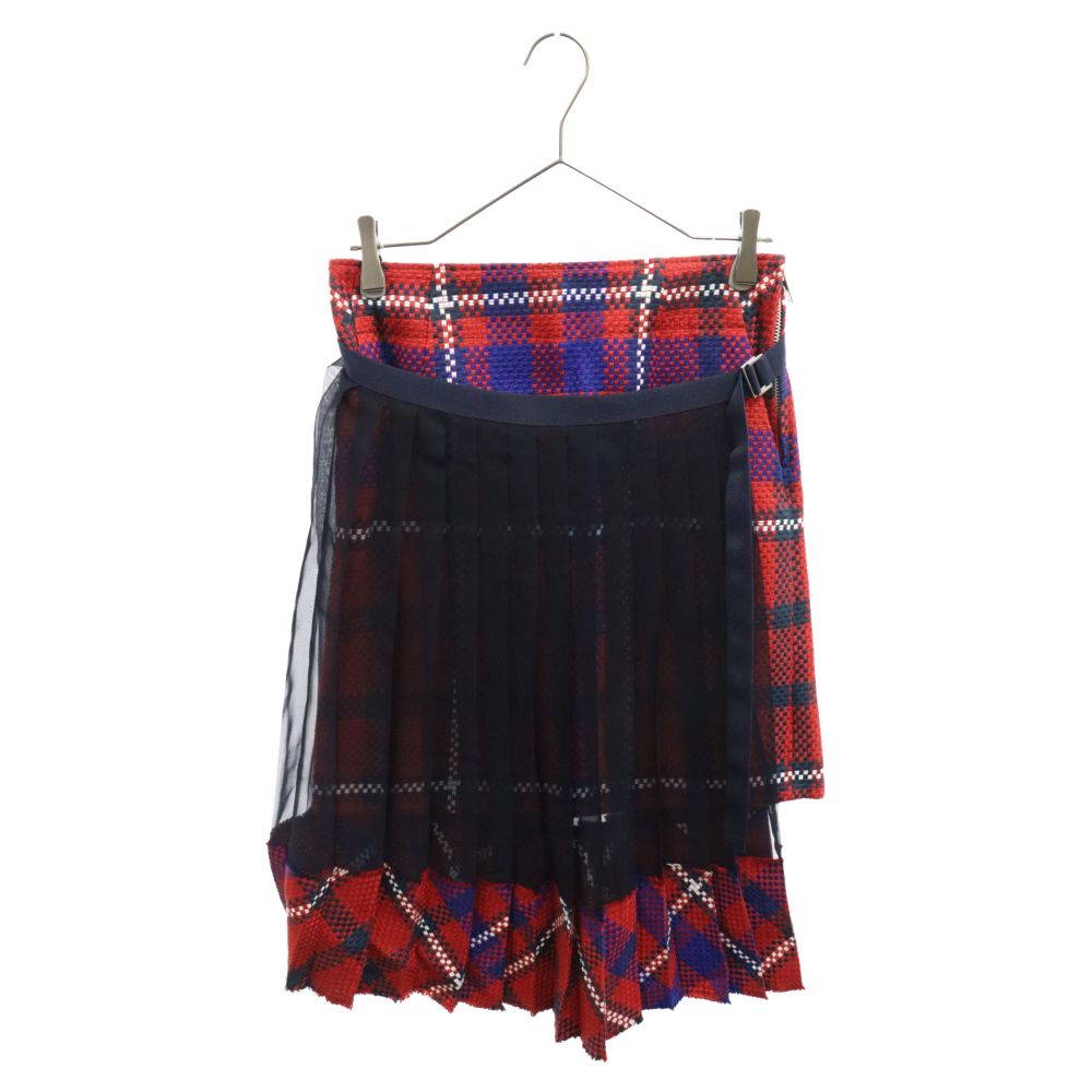 美品 Sacai サカイ 異素材 ドッキング スカート チェック プリーツ 美品 Sacai サカイ 異素材 ドッキング スカート チェック