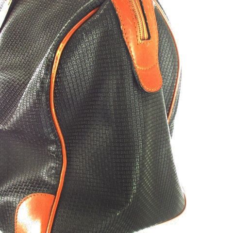 BALLYボストンバッグ 大容量 B金具 ロゴ 総柄 PVC レザー 黒×茶 バリー BALLY ボストンバッグ 旅行カバン PVC レザー 革 Bロゴ
