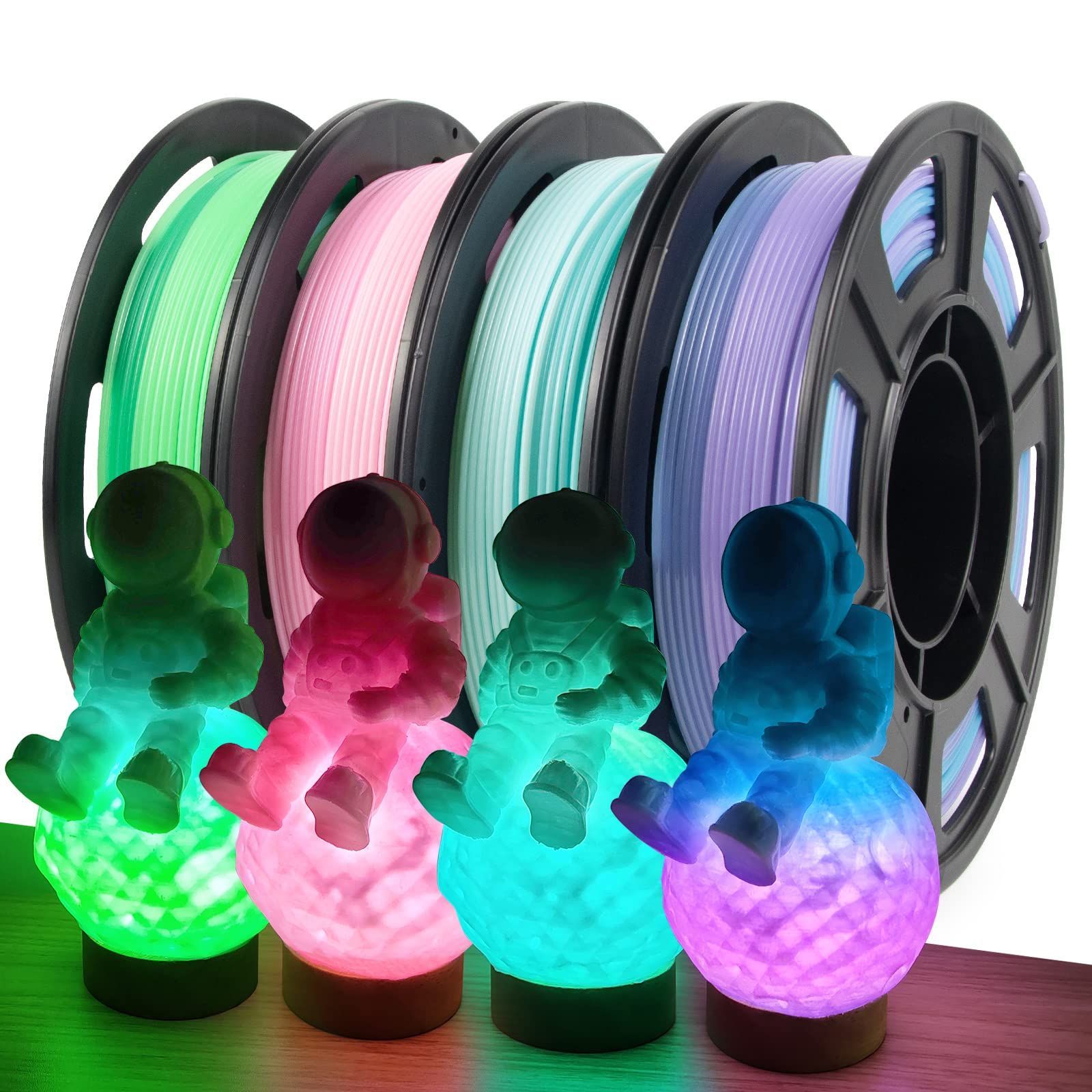 PETG クリアバンドル_半透明のグラデーション バンドル iSANGHU 4 パック グラデーション半透明 PETG 3D プリンター フィラメント バンドル、色が変化する 3D 印刷フィラメント、光透過機能付き、