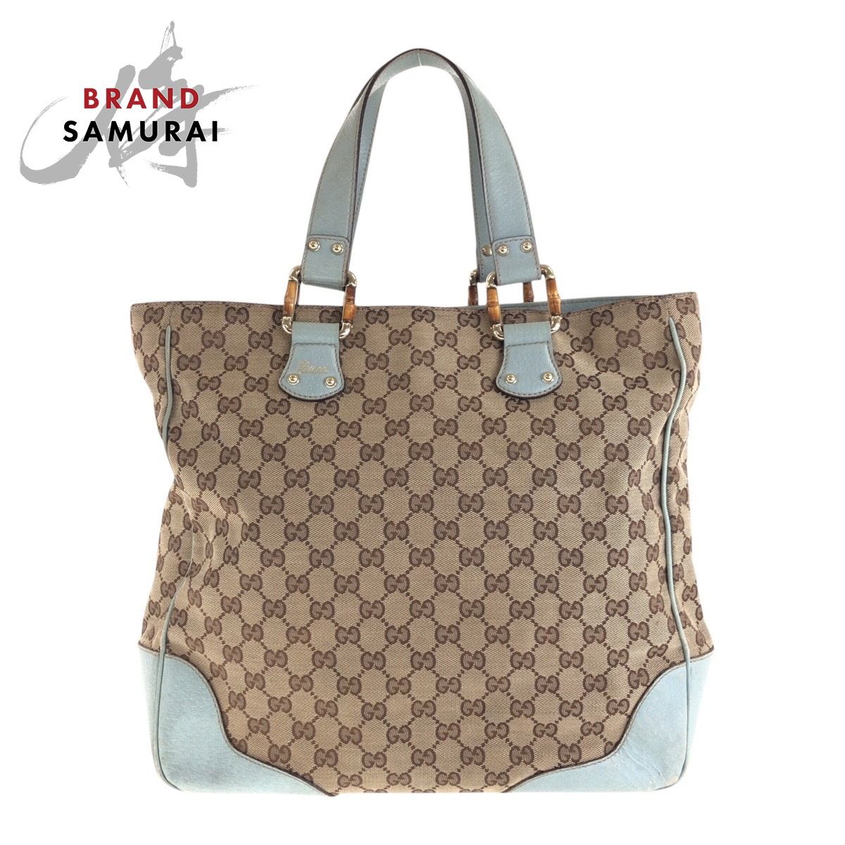 GUCCI グッチ ベージュ ライトブルー ゴールド金具 GGキャンバス 