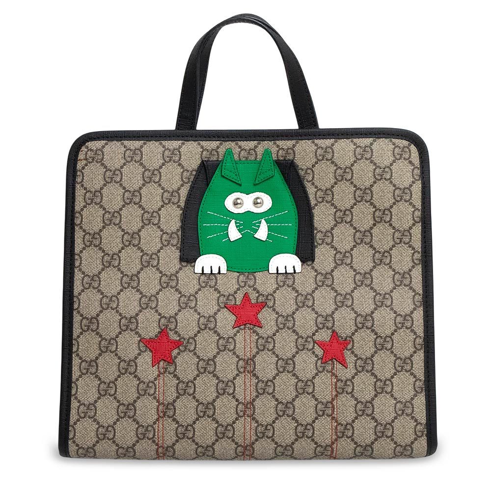 グッチ チルドレンズ キャット ねこ ハンドバッグ トート GGスプリームキャンバス ベージュ ブラック グリーン シルバー金具 645290 GUCCI ♥ 展示品