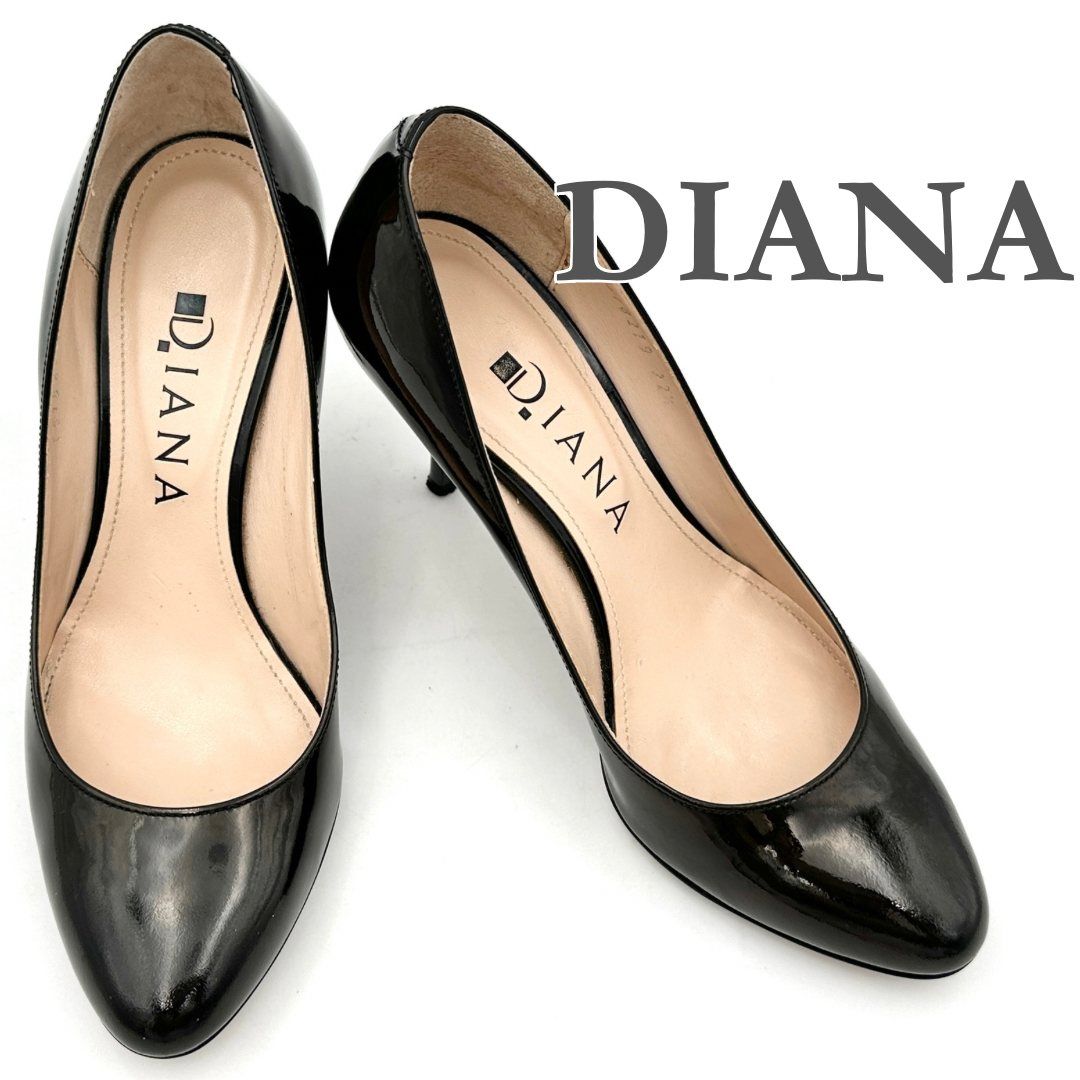極美品 DIANA エナメルブラック オープントゥ ハイヒール 24サイズ ❣️DIANAブラックエナメルハイヒール・パンプス 24✨️極美品