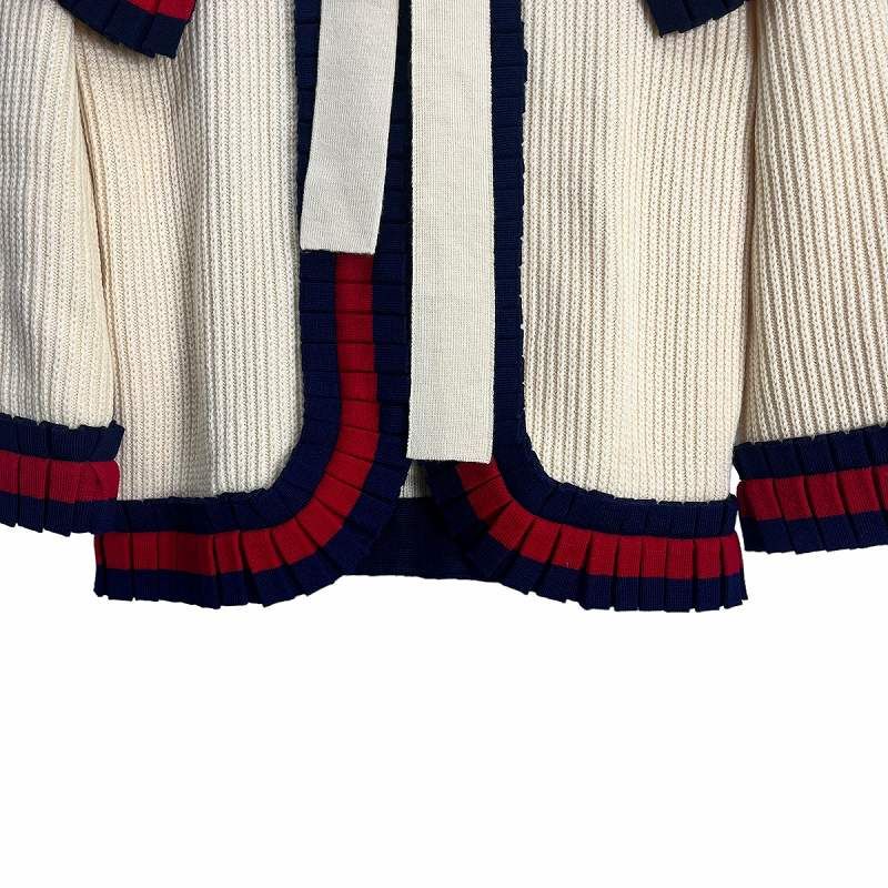 グッチ GUCCI 付け襟 リボン ウール ニット カーディガン アイボリー