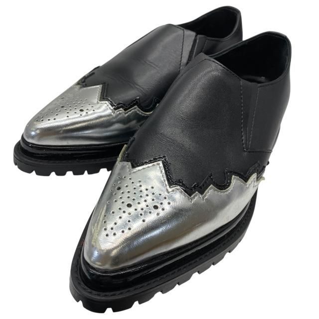 sacai サカイ スリッポン ドレスシューズ シューズ ポインテッドトゥ メタリック レザー ブラック シルバー サイズ 36 約23cm