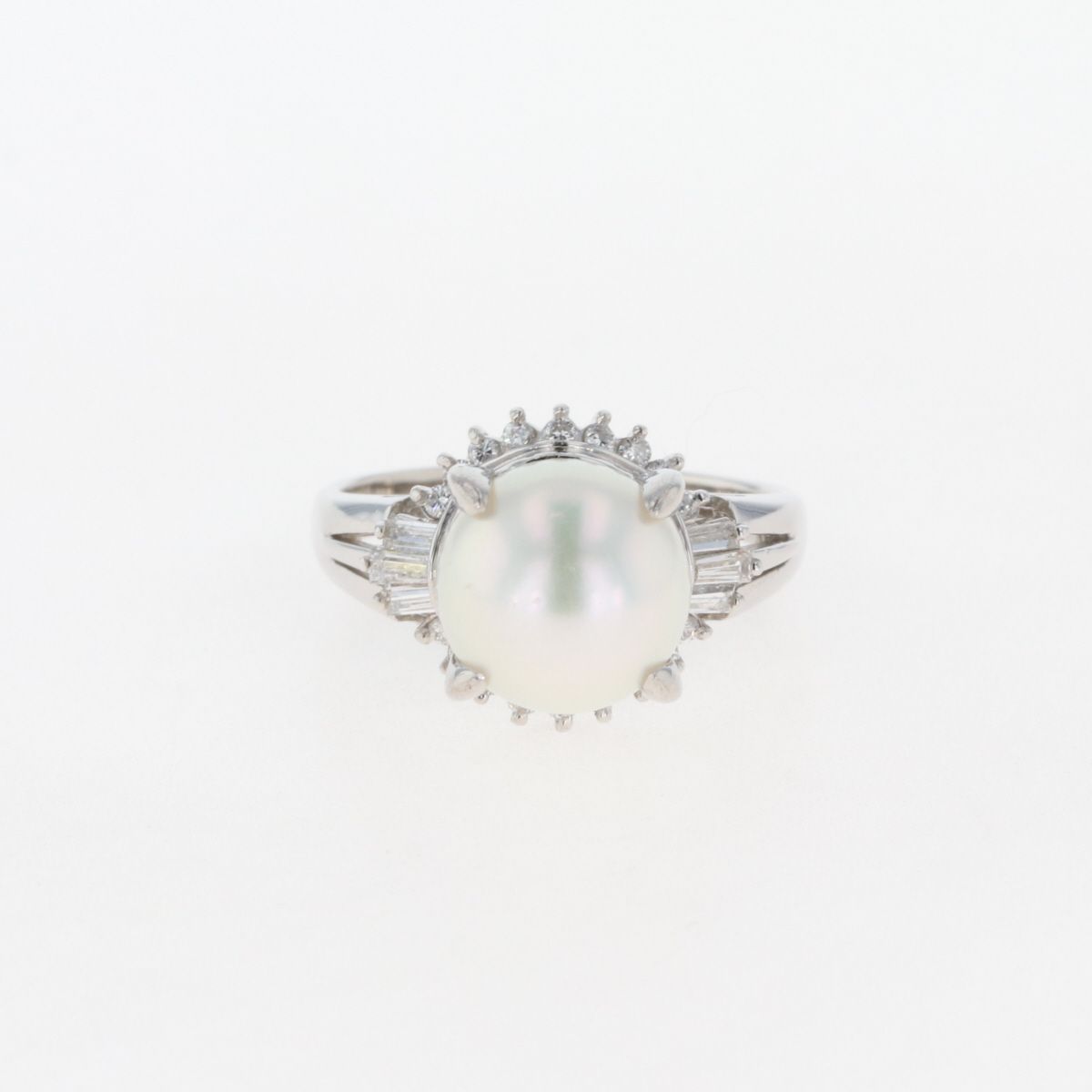 パール デザインリング プラチナ メレダイヤ 指輪 真珠 リング 9号