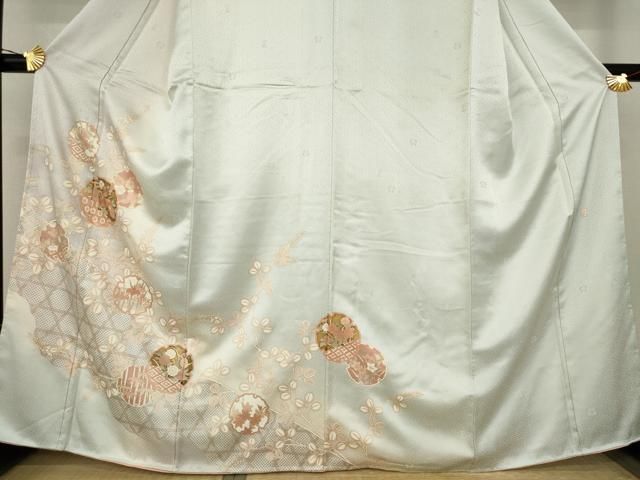 平和屋着物●十日町老舗ブランド　吉澤友禅　吾妻徳穂　振袖　駒刺繍　雲取り扇面花文　金彩　正絹　逸品　DAAQ3195ps 平和屋着物○十日町老舗ブランド 吉澤友禅 吾妻徳穂 振袖 駒刺繍 雲