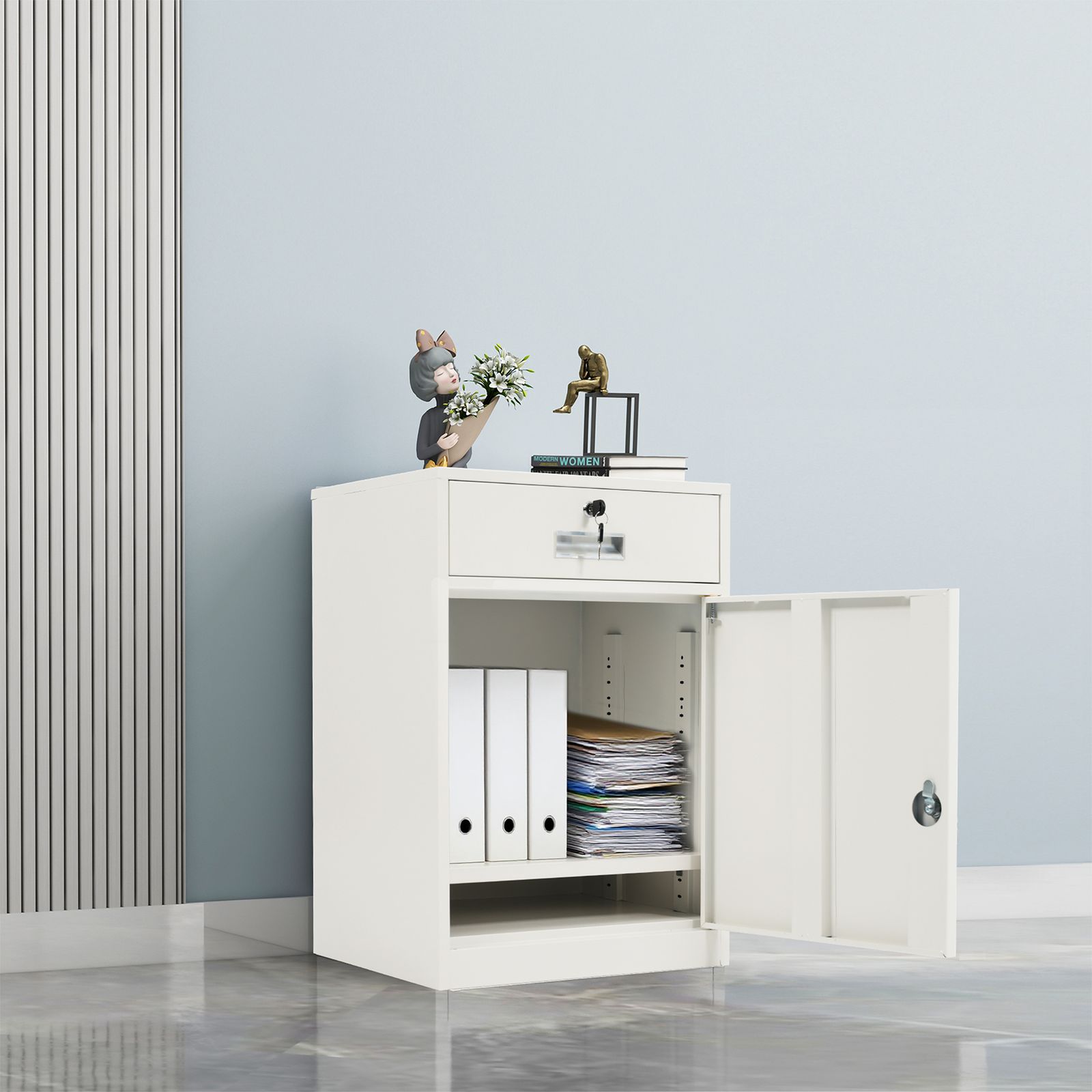 デスクワゴン 完成品 鍵付き キャスター付き オフィス収納キャビネット 鍵 人気商品】幅390*奥行480*高さ600mm A4対応 丈夫なスチール製 大