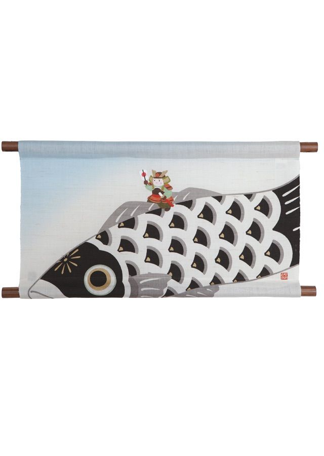 【新品】洛柿庵　天軸タペストリー「鯉乗り武者」タペストリー　兜　かぶと　初節句　鯉　鯉のぼり　インテリア　初夏　端午の節句 プレゼント　贈り物　ギフト　内祝い　引っ越し　新