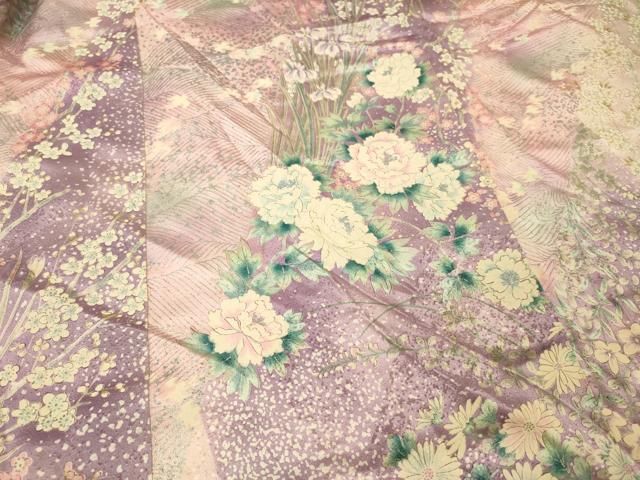 (あ867)振袖用長襦袢㊗️絞り染め 落ち着いた若草色 花模様は手描き✨ あ867)振袖用長襦袢㊗️絞り染め 落ち着いた若草色 花模様は手描き✨