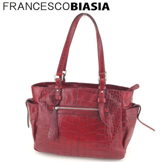 フランチェスコビアジア トートバッグ ワンショルダー クロコダイル型押し レッド レザー FRANCESCO BIASIA  G1282S 