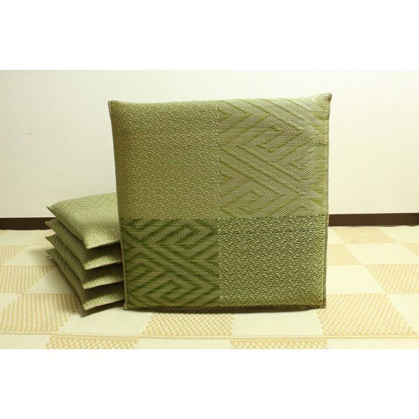い草 座布団 織込千鳥 5枚組 グリーン 約55×55cm×5P 抗菌 防臭 調湿 日本製 五風 〔リビング 来客 和室〕 代引不可