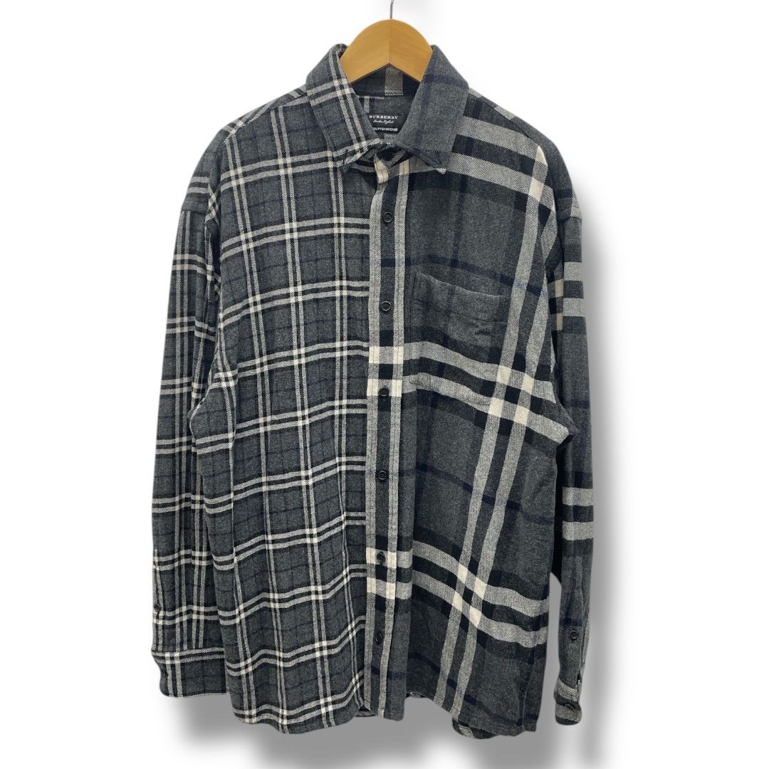 BURBERRY × Gosha Rubchinskiy バーバリー ゴーシャラブチンスキー フランネルシャツ シャツジャケット チェック柄 ウール 黒 灰色 白 ブラック グレー ホワイト Sサイズ メンズ 冬 ゴーゴー古着久喜倉庫店 No.1223