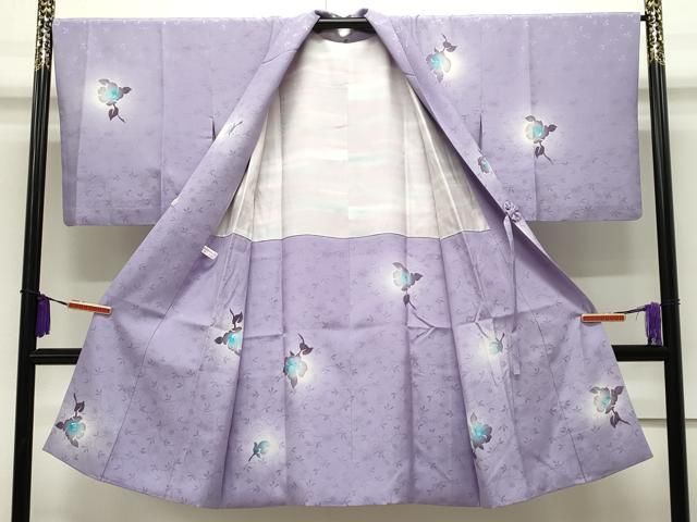 平和屋本店□極上 道中着 ロング丈 草花文 蛍暈し 逸品 CZAA1936s5