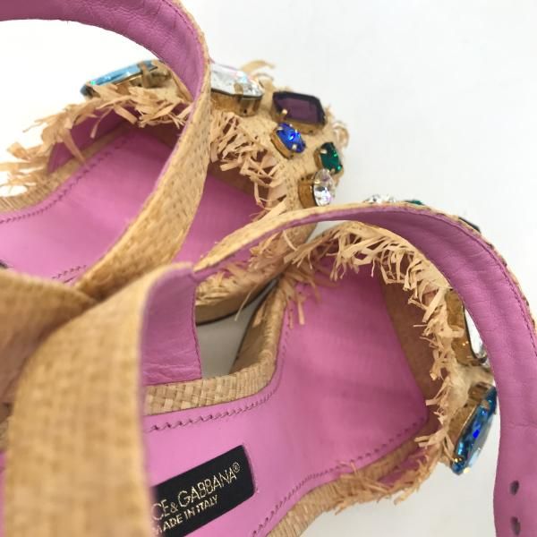 DOLCE&GABBANA ドルガバ ストーン ストロー ウェッジ サンダル 35 1/2  