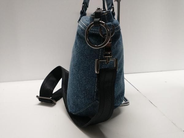 DIESEL 2wayショルダーバッグ　ブラック　デニム　リバーシブル　ロゴ総柄 DIESEL 2wayショルダーバッグ ブラック デニム リバーシブル