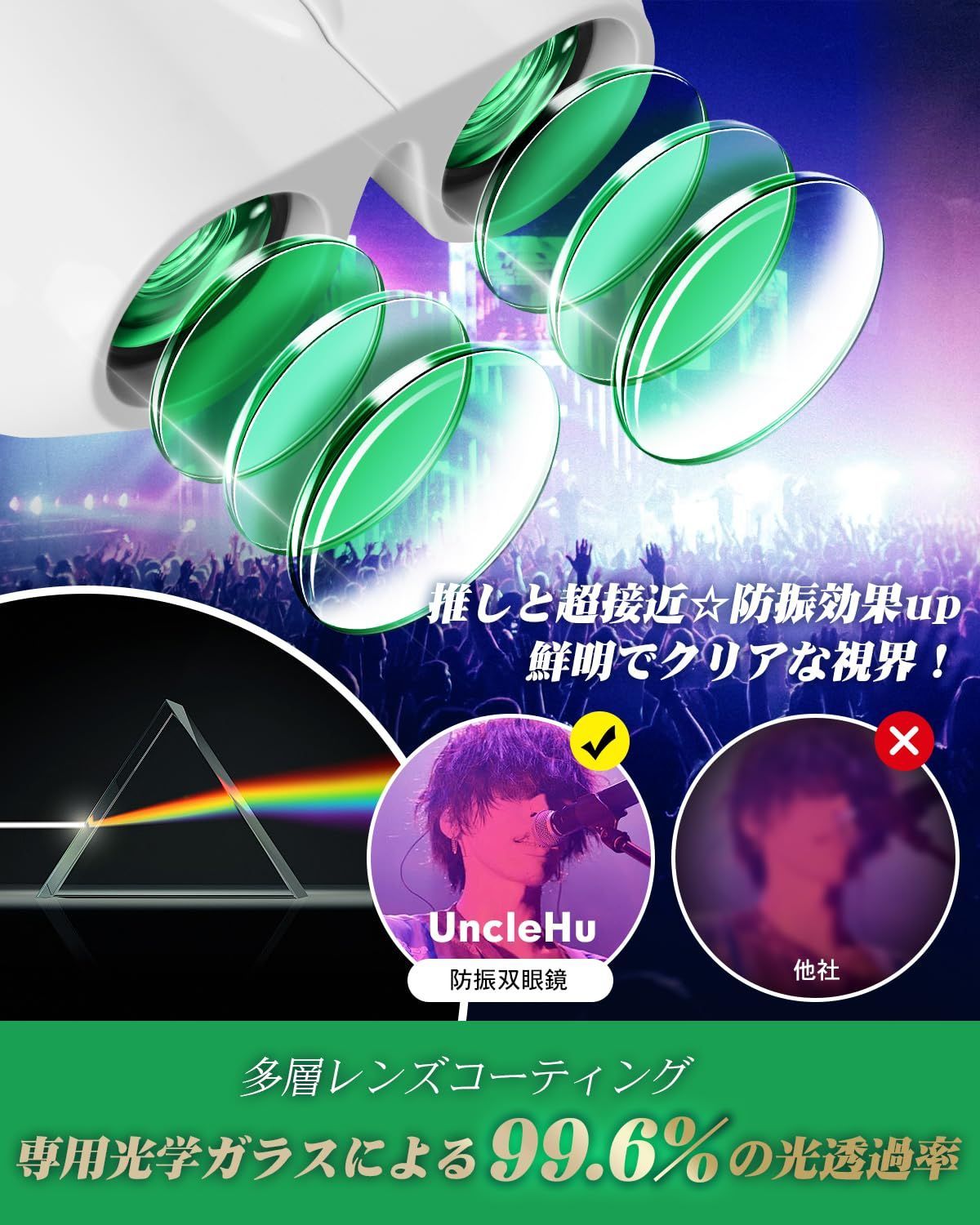 特価商品】【超軽量・視角移動時の振動を防ぐ】 東京ドーム 双眼鏡 コンサート 双眼鏡 オペラグラス 小型 防振 20倍 防水  ライブ/オペラ/観劇/スポーツ観戦/登山/旅行/アウトドア/野鳥観察用 ライブ用 手ぶれ補正 目幅調整 光遮りアイカップ Uncle