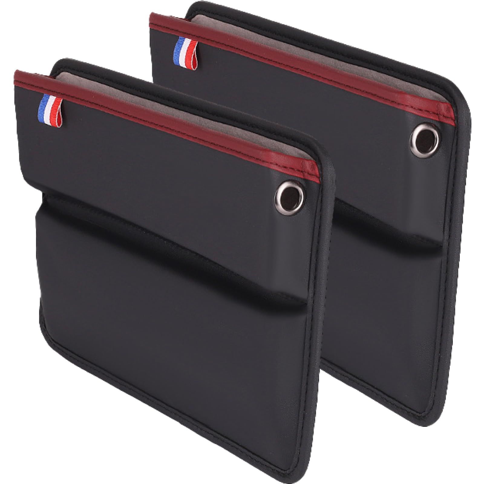 KeiSquare サイドポケット 2点セット サイド収納 USB ケーブル 隙間収納 コンソールボックス PUレザー 運転席 助手席 小物入れ ゴミ箱 隙間 荷物 (ブラック×レッド) [ブラック×レッド]