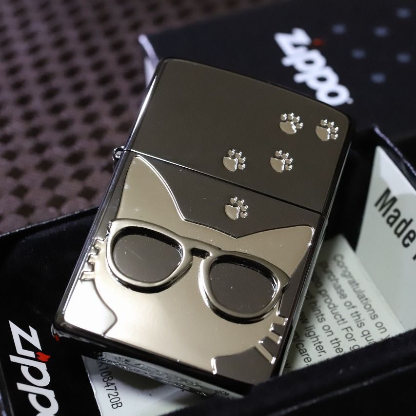 ZIPPO 猫 グラサンキャット SV＆BK かわいい ネコジッポ ライター 銀