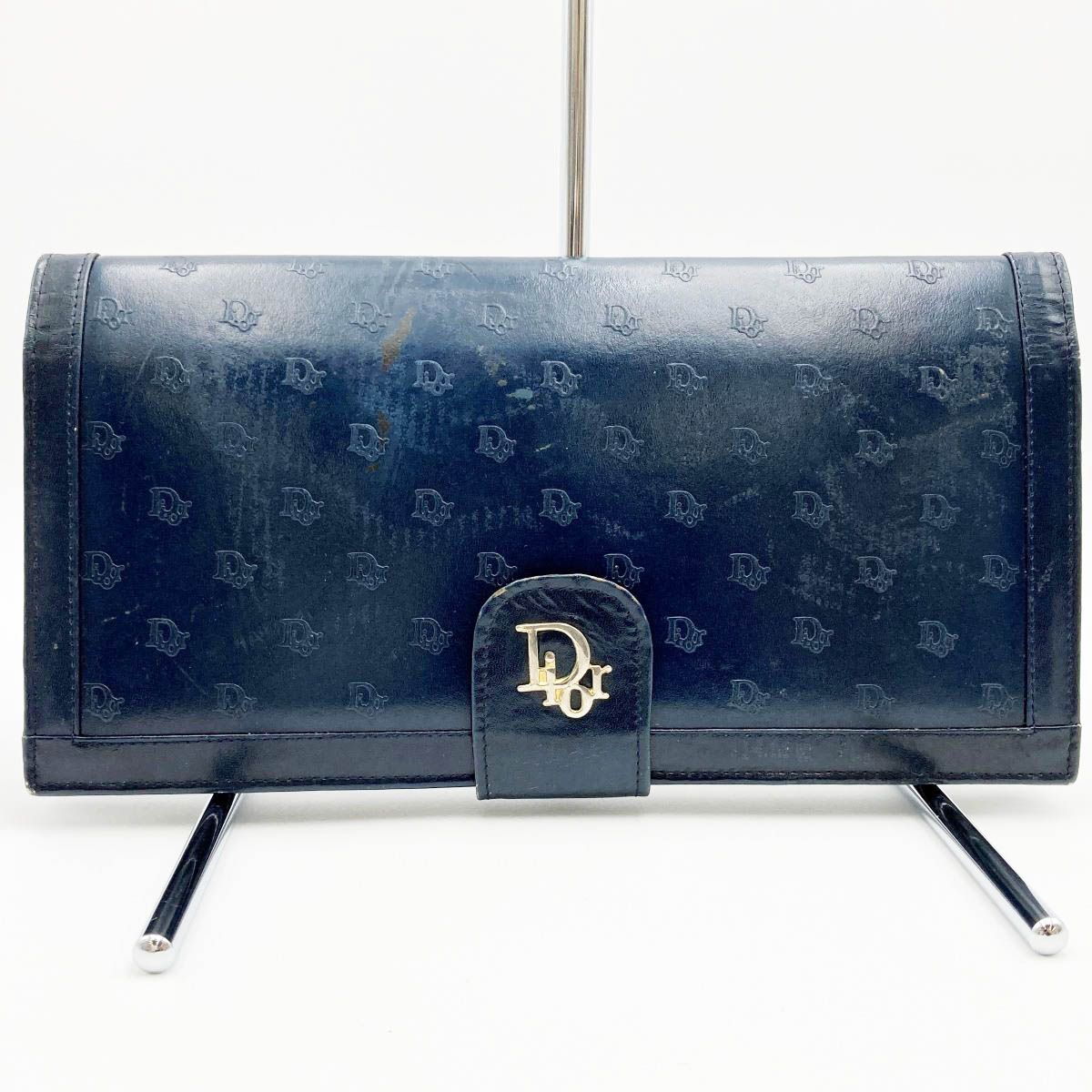 Dior ディオール クラッチバッグ ウォレットバッグ がま口 ネイビー 紺色 レザー レディース USEDスレ金具部分