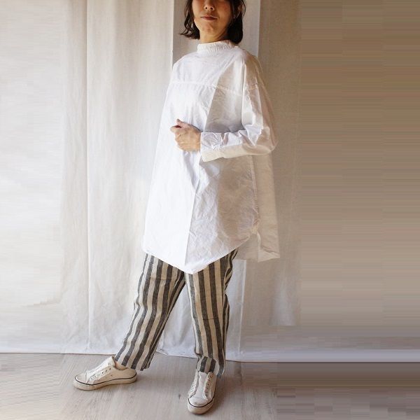 SUNVALLEY サンバレー コットン 綿 オックス シャツ 2WAY バンドカラー 日本製品染め チュニック ワンピース SK8125220 服 大人の ナチュラル ゆったり コットン 綿 オックス シャツ 2WAY バンドカラー 日本製品染め