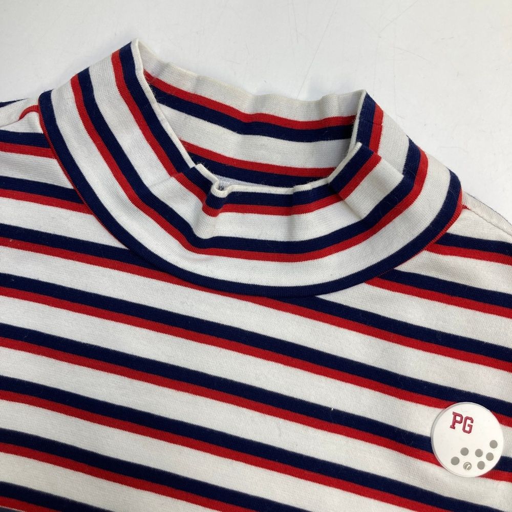 サイズ：0 PEARLY GATES パーリーゲイツ  ハイネック長袖Tシャツ ボーダー柄 ネイビー系 [240101369134] ゴルフウェア レディース ストスト 美品】PEARLY GATES パーリーゲイツ ハイネック長袖Tシャツ