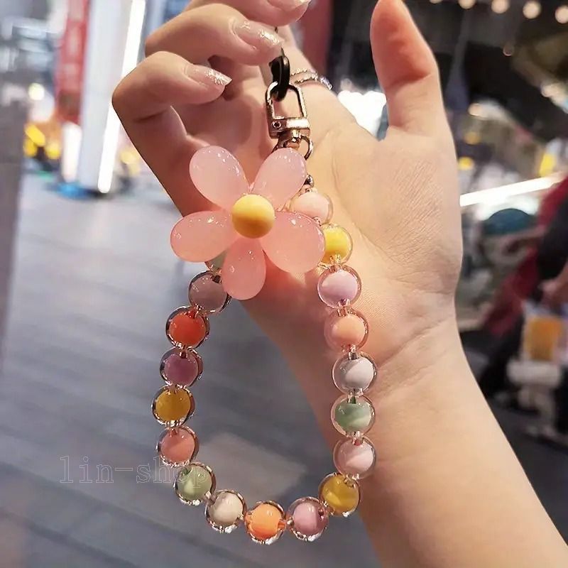 スマホストラップ カラフル 花 フラワー ピンク ブルー 携帯ストラップ ビーズ 可愛い 韓国 お洒落 レディース 華やか 0705