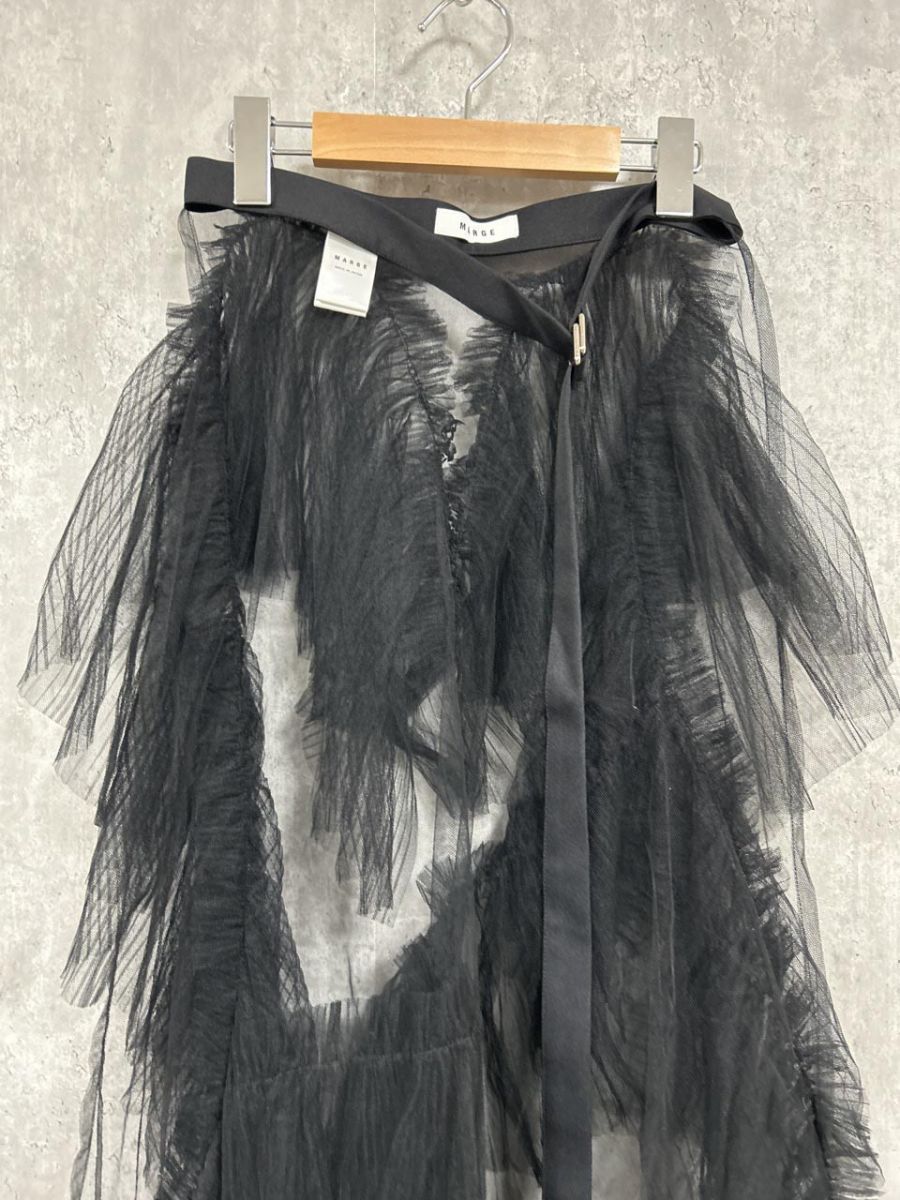 MARGE マージ プリーツチュールラップスカート 巻き ラップ スカート sizeF|黒 ◎レディース