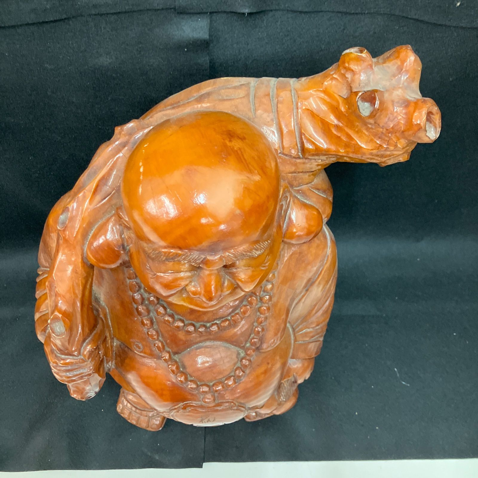 布袋様　木彫り　置物　緣起物　商売繁盛　唐木台付 楽天市場】【高32cm】布袋様 木彫り 置物 仕様：無垢 / 素材：欅