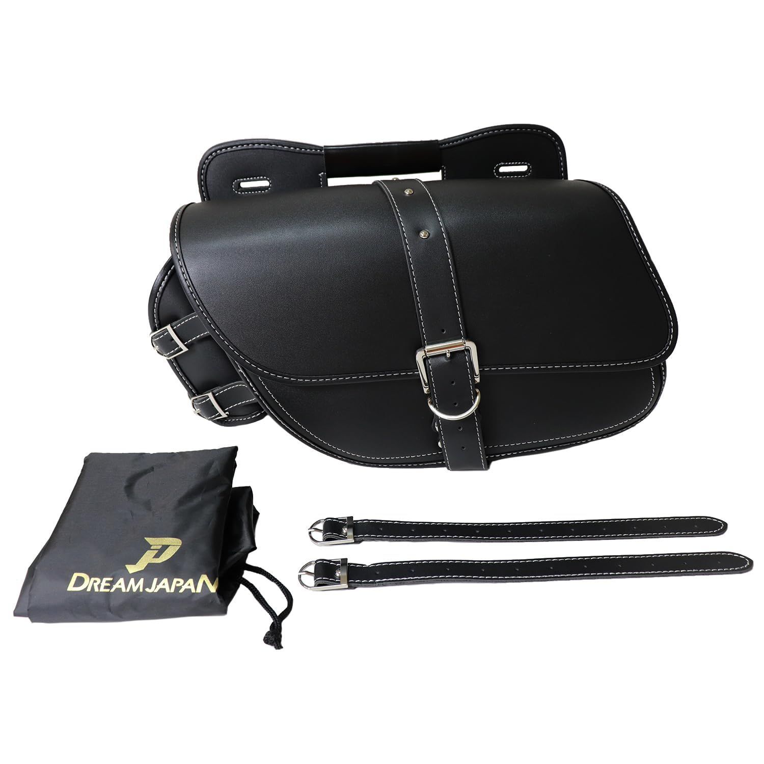 人気商品 サイドバッグ 大容量14L バイク 多機能 防水 ドリンクホルダー レインカバー 簡易ロック付き 配線穴あり 左側|ドラッグスター|スポーツスター|ビラーゴ|ソフテイル|マグナ|シャドウ|スティード|TW|SR ホワイトステッチ