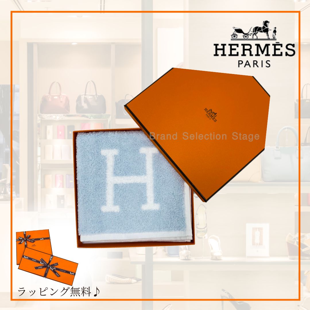 エルメス HERMES ハンドタオル アヴァロン CARRE AVALON EPONGE コットン ブルーグラシエ BLEU GLACIER ハンカチ メンズ レディース 34×34cm H102192M 03