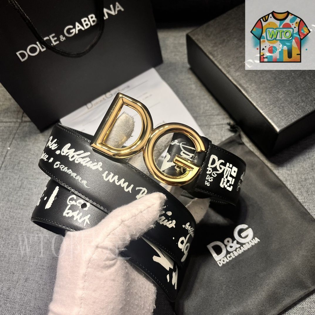 タイムセール！✨希少✨Dolce&Gabbanaベルト 今日特価】Dolce&Gabbana 4.0cm ブラックプリント 小牛皮ベルト