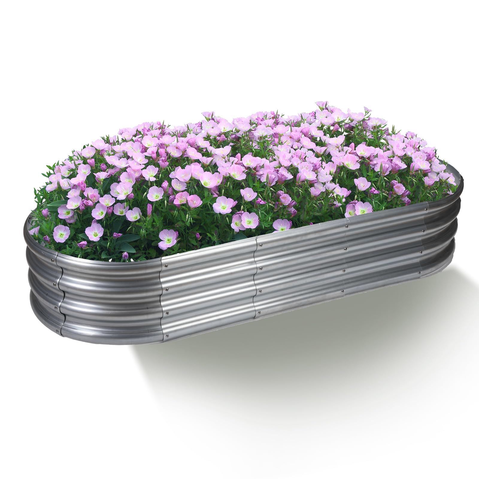 Size 150x60x28cm_Color シルバー DEWEL ガーデンベッド プランター 大型 亜鉛メッキ ガーデンボックス 家庭菜園 園芸 ガーデニング レイズドガーデンベッド 立ち上げ花壇 工具不要 屋外 野菜栽培 植物 苗床 楕円形 シルバー