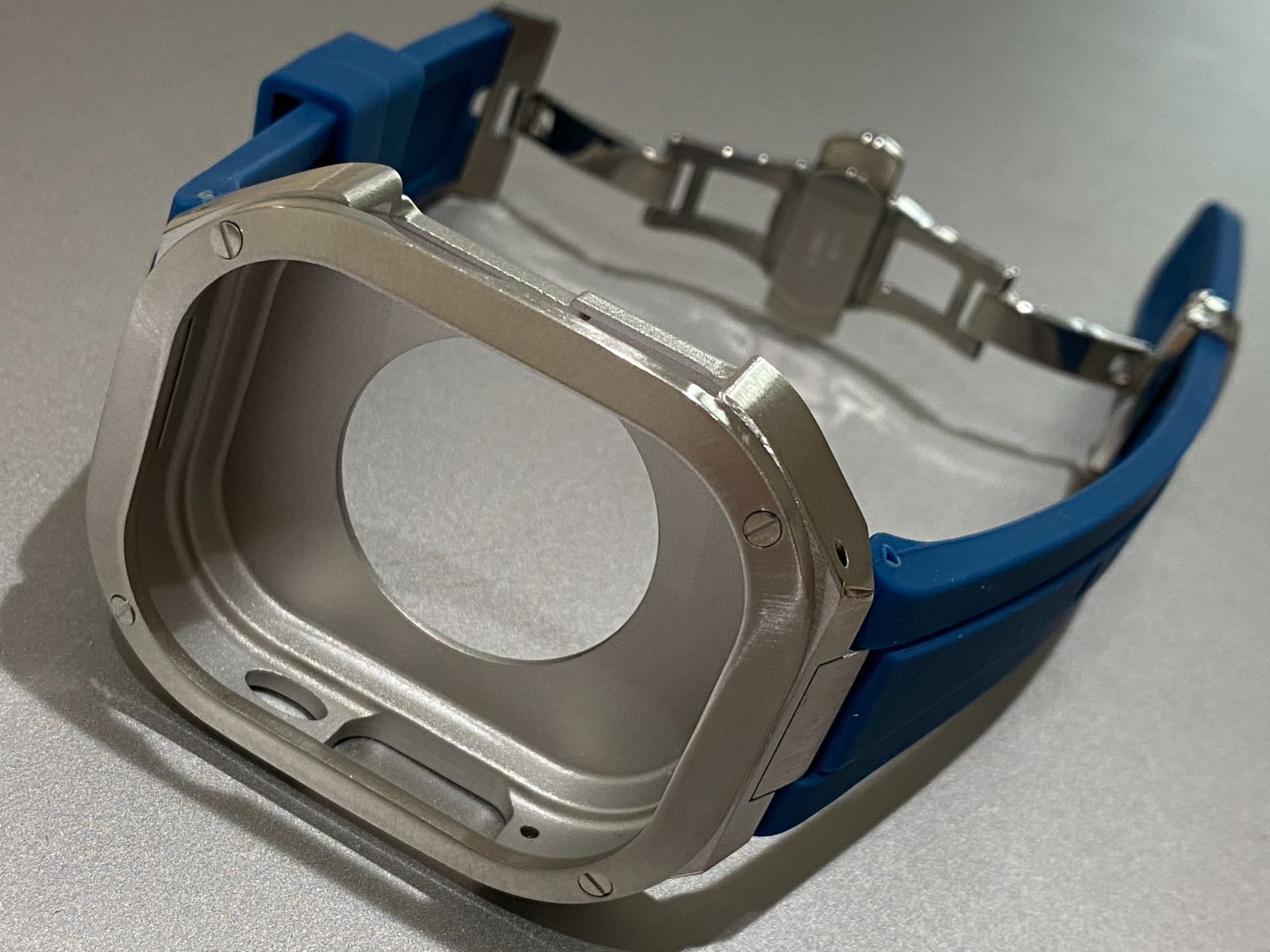 シルバー×ネイビー アップルウォッチバンド ラバーベルト カバー ステンレス Apple Watch ケース 49mm ウルトラ ultra スポーツ メンズ レディース キラキラ