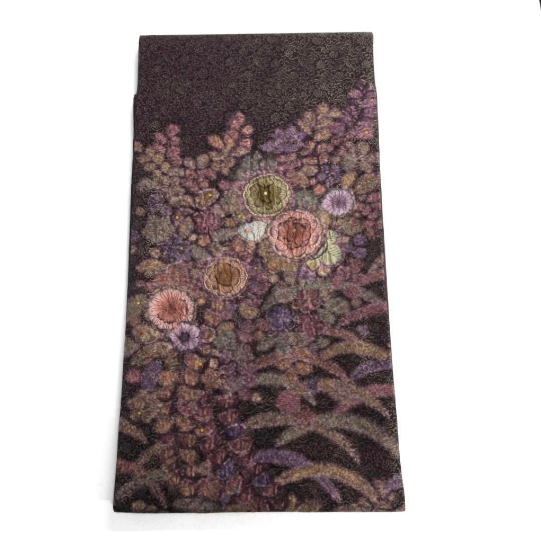正規店仕入れの 藤 金通し ぼかし染め 絞り 辻ヶ花 袋帯 未着用 芝草 035a 着物 着物・浴衣