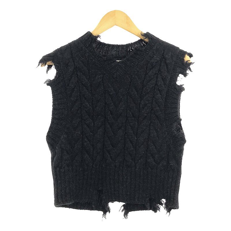 Rhodolirion / ロドリリオン | DAMAGED FISHERMAN VEST ダメージ フィッシャーマン ニットベスト | O/S | ブラック | レディース Rhodolirion / ロドリリオン | DAMAGED FISHERMAN VEST ダメージ