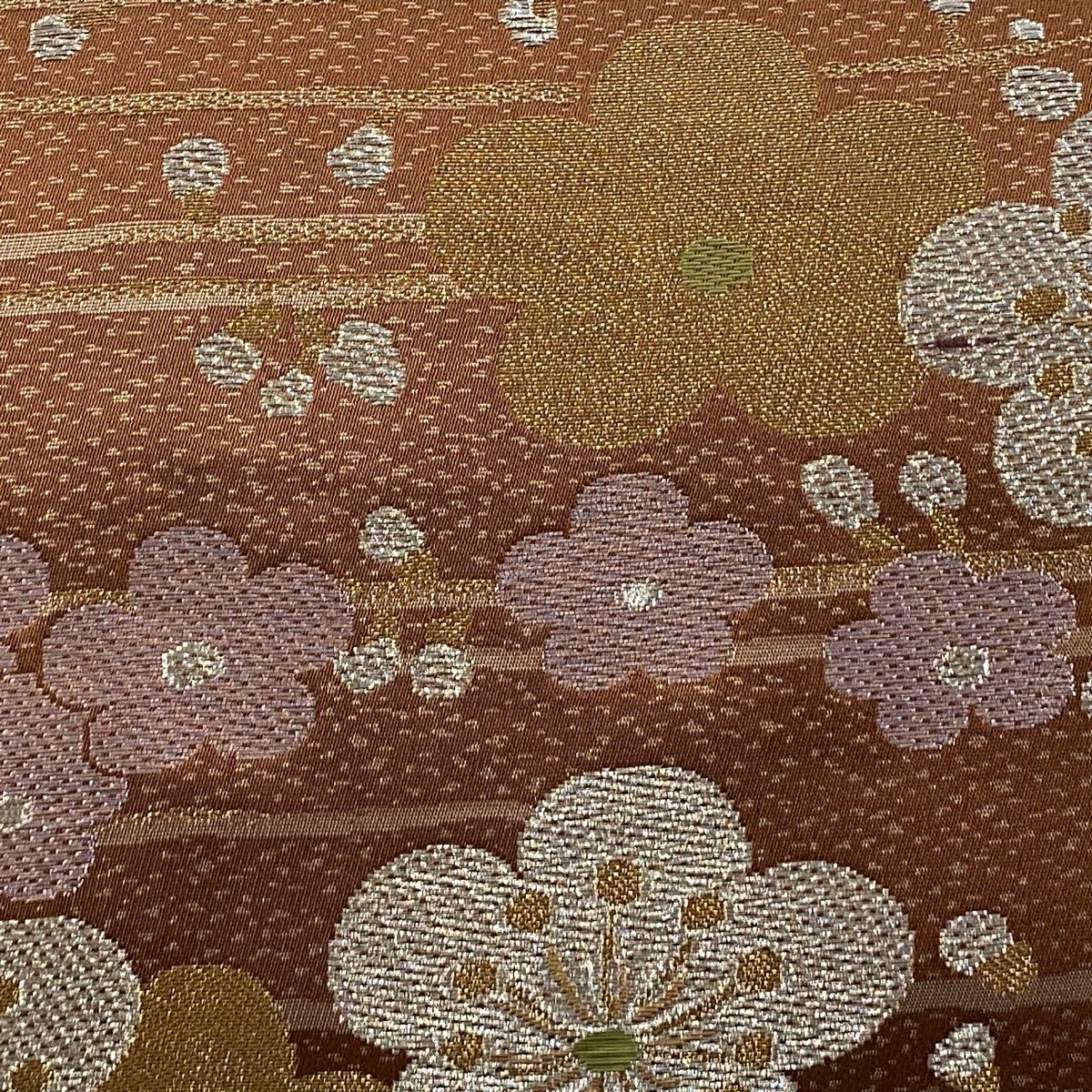 袋帯 秀品 二代目清次郎 落款 梅 竹 金銀糸 箔 茶色 六通 正絹