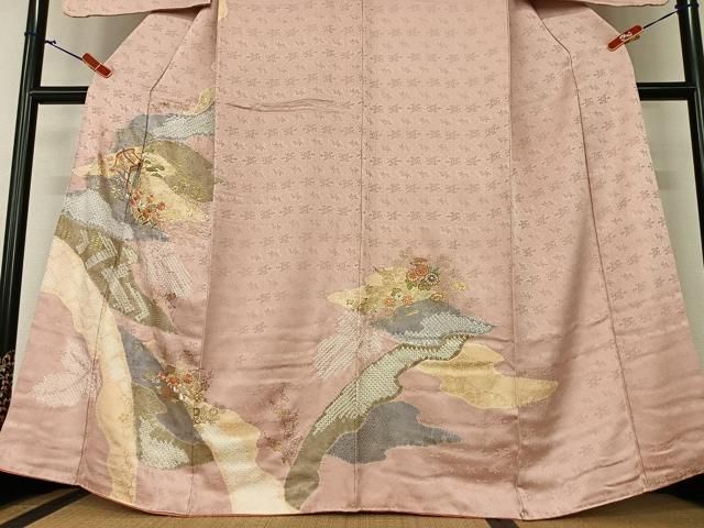 平和屋本店■極上　銀座きしや　訪問着　駒刺繍　絞り　宝尽くし花文　海松茶色地　金彩　たとう紙付き　逸品　未使用　DZAA8453kh5 平和屋本店□極上 銀座きしや 訪問着 駒刺繍 絞り 宝尽くし花