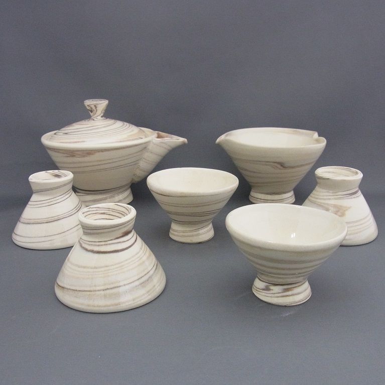 信楽焼 峡月窯 練り込み煎茶器揃 L8133-03